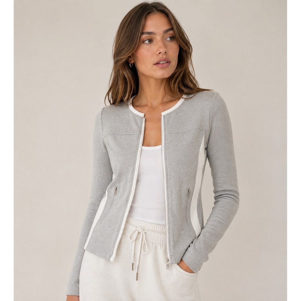 IRO Clever Grey White Wool Lambsleather Jacket Moto Edgy Womens 38 US 6